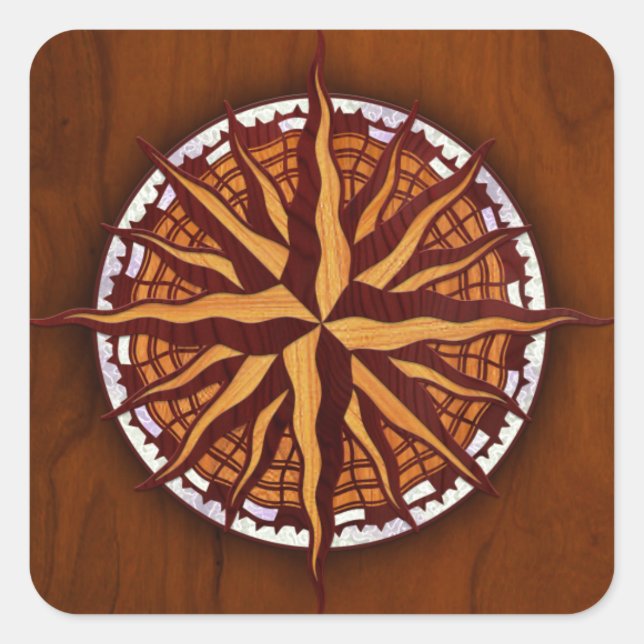Compass Rose Wood Quadratischer Aufkleber (Vorderseite)