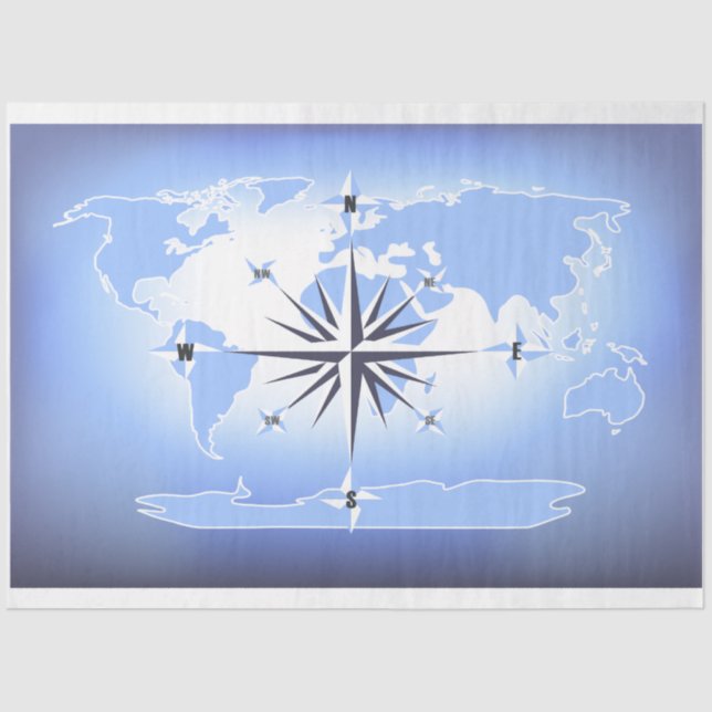 Compass Rose World Map Decoupage Seidenpapier (Vorderseite)