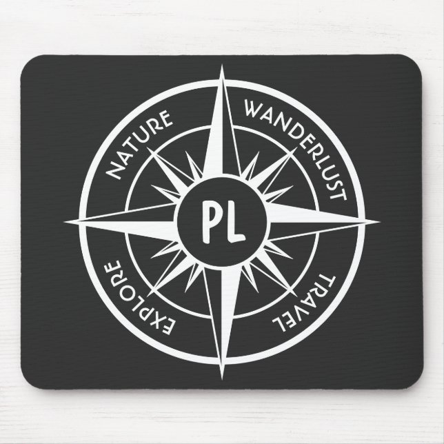 Compass star emblem monogram black and white mousepad (Vorne)