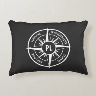 Compass star Emblem monogramm schwarz-weiß Dekokissen