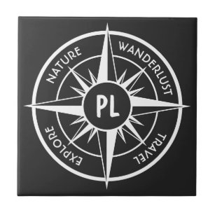 Compass star Emblem monogramm schwarz-weiß Fliese
