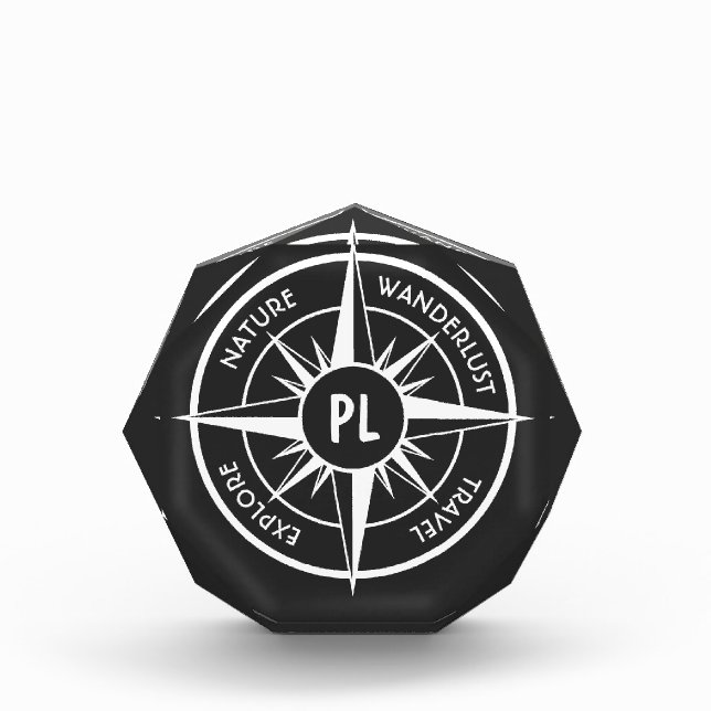 Compass star Emblem monogramm schwarz-weiß Fotoblock (Vorderseite)
