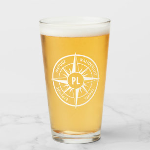 Compass star Emblem monogramm schwarz-weiß Glas