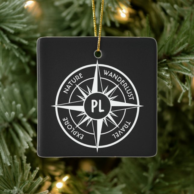 Compass star Emblem monogramm schwarz-weiß Keramikornament (Baum)