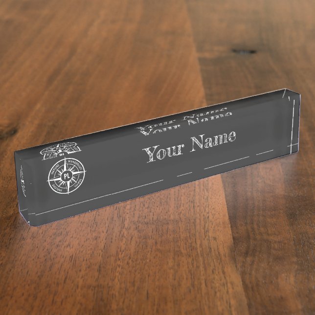 Compass star Emblem monogramm schwarz-weiß Namensplakette (Seite)