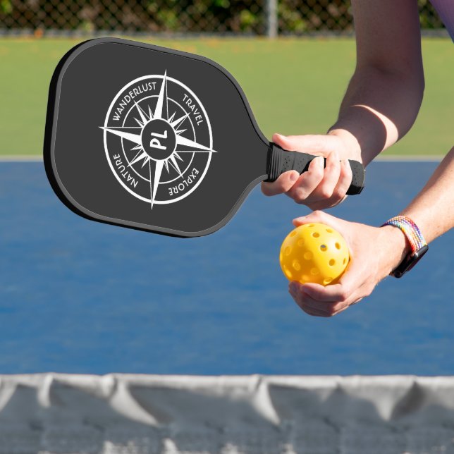 Compass star Emblem monogramm schwarz-weiß Pickleball Schläger (InSitu)