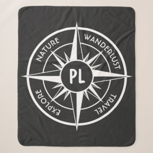 Compass star Emblem monogramm schwarz-weiß Sherpadecke