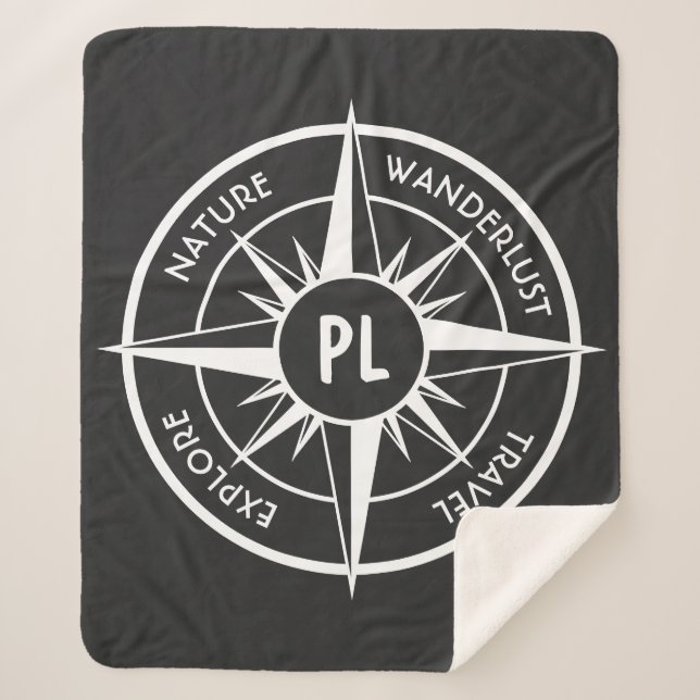 Compass star Emblem monogramm schwarz-weiß Sherpadecke (Vorderseite)