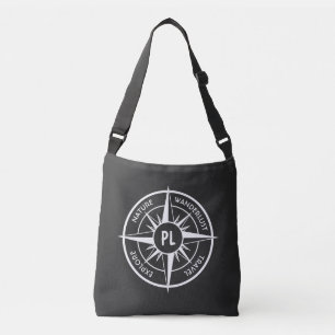 Compass star Emblem monogramm schwarz-weiß Tragetaschen Mit Langen Trägern