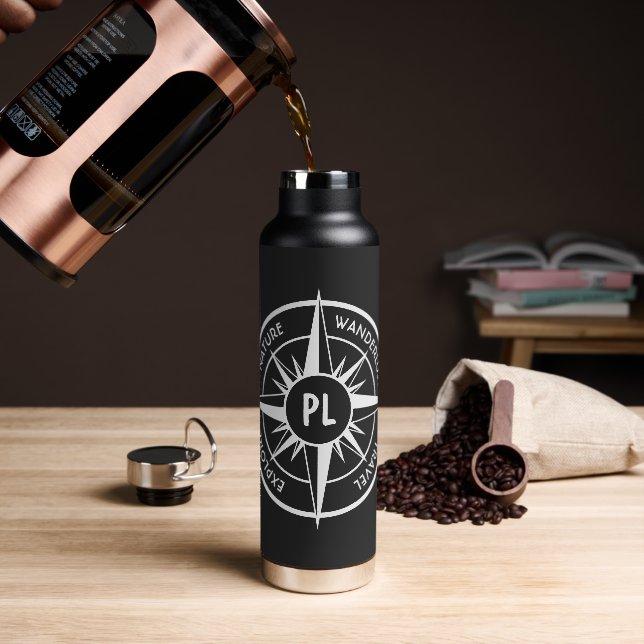 Compass star Emblem monogramm schwarz-weiß Trinkflasche (Kaffee)