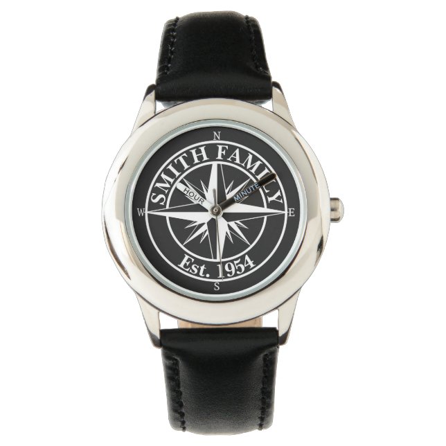 Compass Star Monogramm personalisierbares Emblem Armbanduhr (Vorderseite)