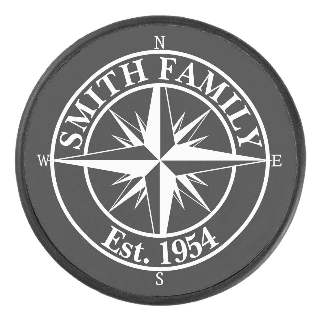 Compass Star Monogramm personalisierbares Emblem Eishockey Puck (Vorderseite)