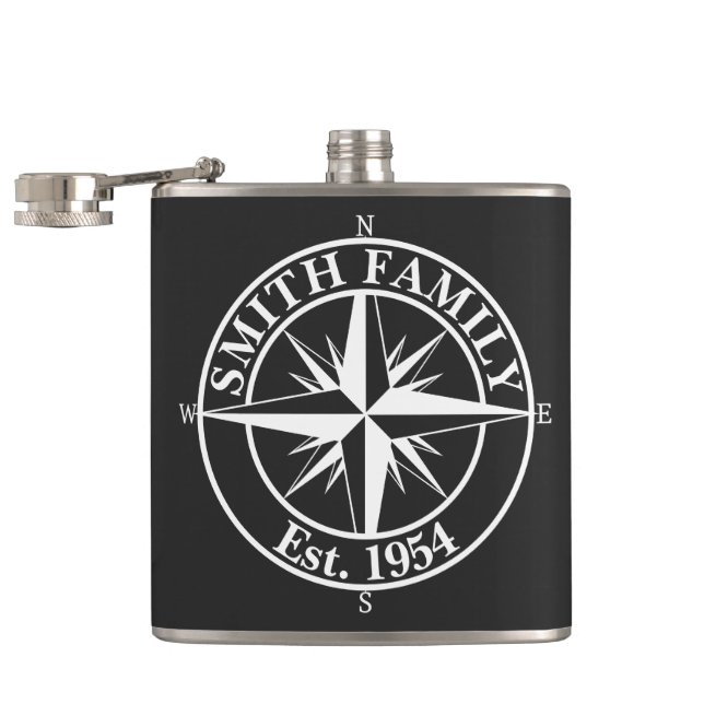 Compass Star Monogramm personalisierbares Emblem Flachmann (Geöffnet)