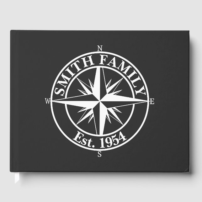 Compass Star Monogramm personalisierbares Emblem Gästebuch (Vorderseite)