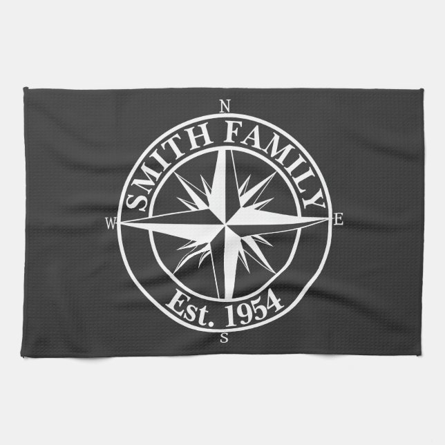 Compass Star Monogramm personalisierbares Emblem Geschirrtuch (Horizontal)