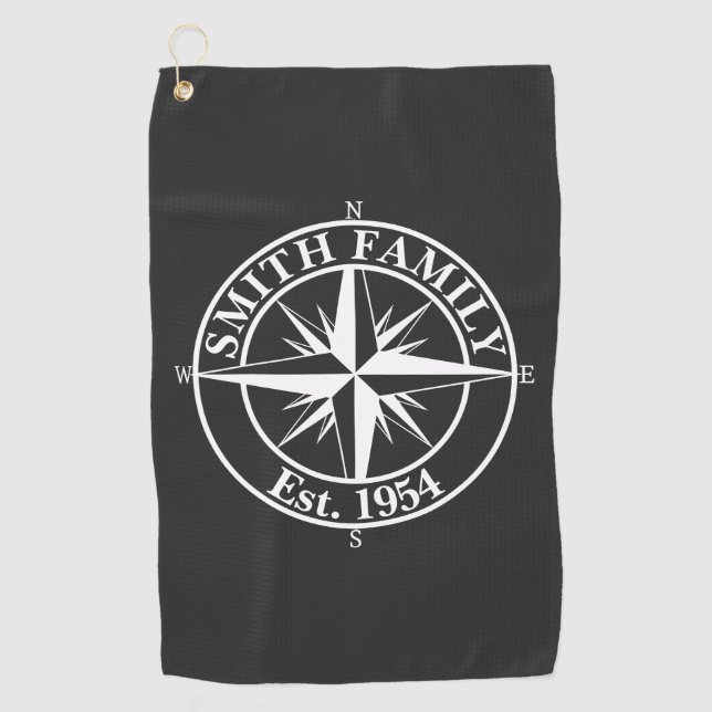 Compass Star Monogramm personalisierbares Emblem Golfhandtuch (Vorderseite)