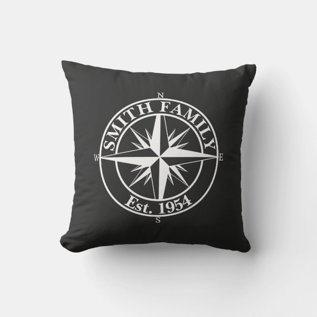 Compass Star Monogramm personalisierbares Emblem Kissen (Vorderseite)