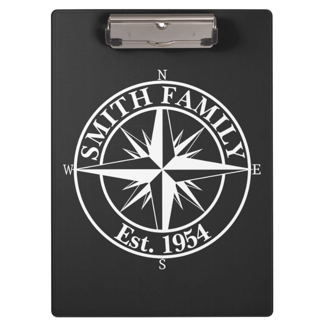 Compass Star Monogramm personalisierbares Emblem Klemmbrett (Vorderseite)