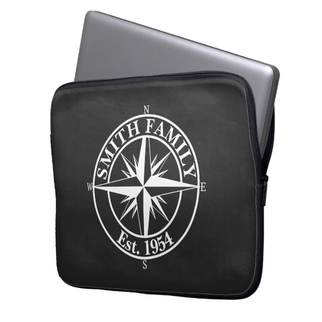 Compass Star Monogramm personalisierbares Emblem Laptopschutzhülle (Vorderseite Links)