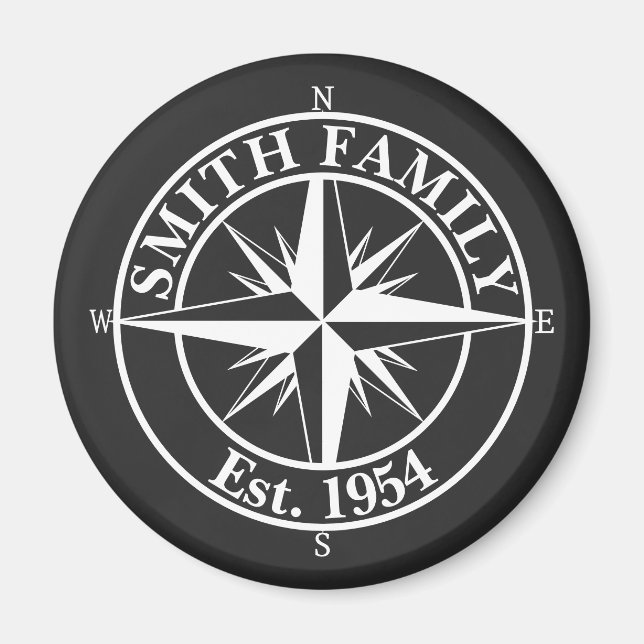 Compass Star Monogramm personalisierbares Emblem Magnet (Vorne)