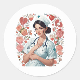 Compassionate Nurse - Elegant Floral Art Illustrat Runder Aufkleber