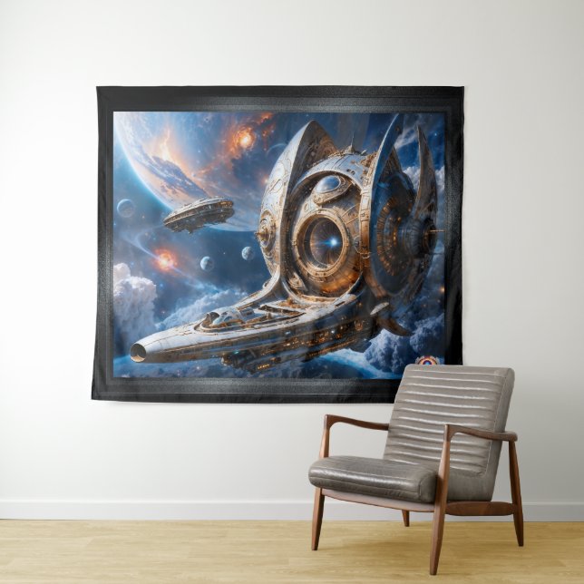 Compellione Galactic Cruiser Al Art von Xzendor7 Wandteppich (Beispiel (Horizontal))