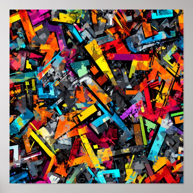 Complex Layered Design: Seamless Graffiti Grid Poster (Vorne)