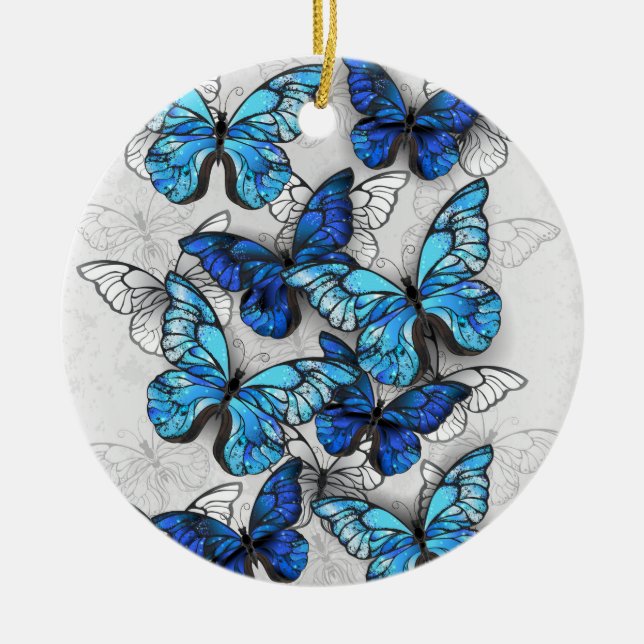 Composition of White and Blue Butterflies Keramik Ornament (Vorne)
