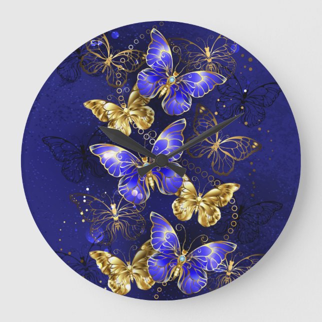 Composition with Sapphire Butterflies Große Wanduhr (Vorderseite)