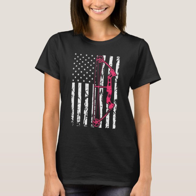Compound Bow Archery USA American Flag Bowhunting T-Shirt (Vorderseite)
