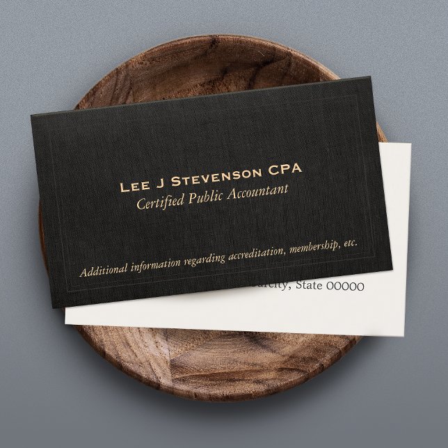 Comptable CPA Faux Black Linen Carte de visite (Créateur téléchargé)