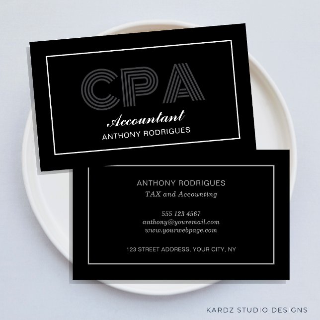 Comptable Élégant moderne Carte de visite noir (Accountant business cards shown in 3.5 x 2 inch. size, more sizes and colors are available.)