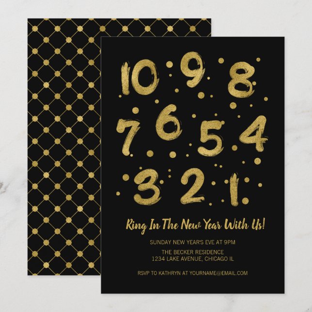 Compte à rebours de Faux Gold Foil Carte de la fêt (Devant / Derrière)