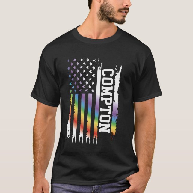 Compton United Staaten Distressed Rainbow mit US-F T-Shirt (Vorderseite)