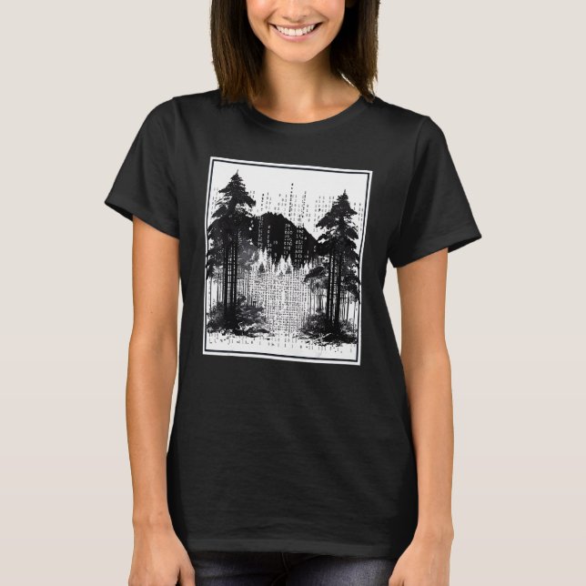 Computer Binary Code Programmer Forest Landscape T-Shirt (Vorderseite)