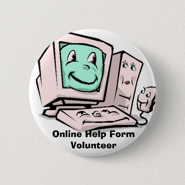 Computer-Cartoon, on-line-Hilfsform-Freiwilliger Button (Vorderseite)