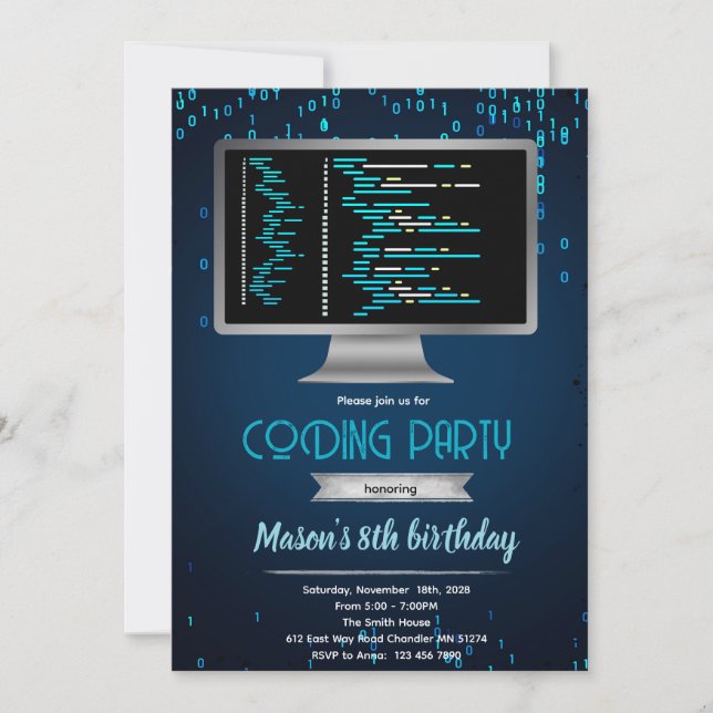 Computer coding birthday party invitation einladung (Vorderseite)