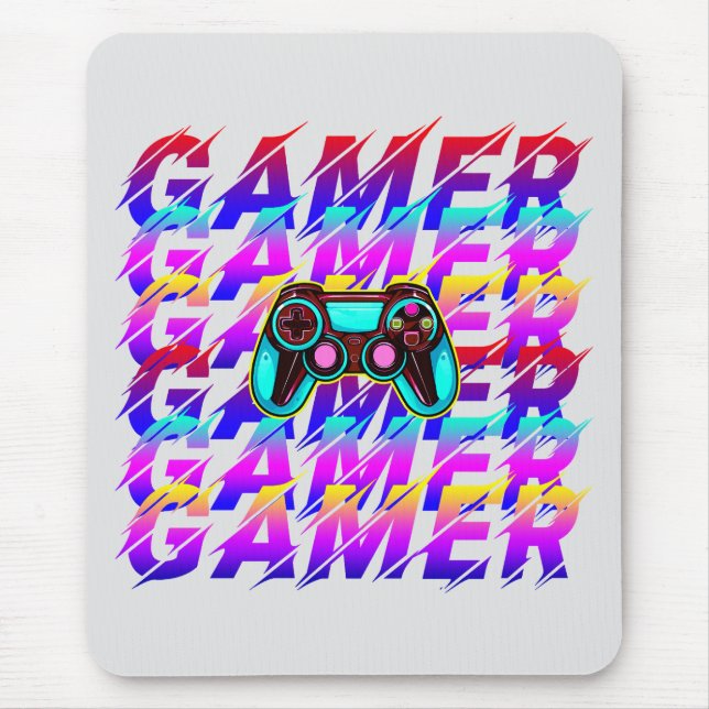 Computer-Controller-Gamer-Typografie wiederholter  Mousepad (Vorne)
