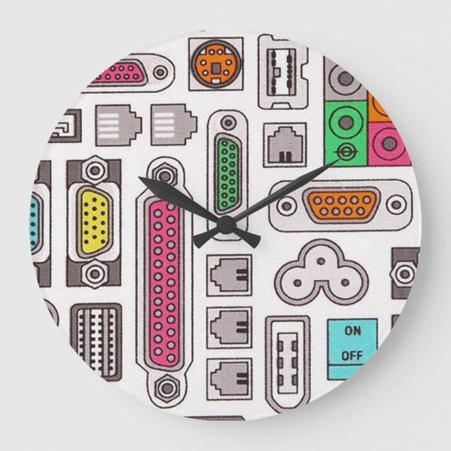 Computer Geek Input Pattern Wall Clock Große Wanduhr (Vorderseite)