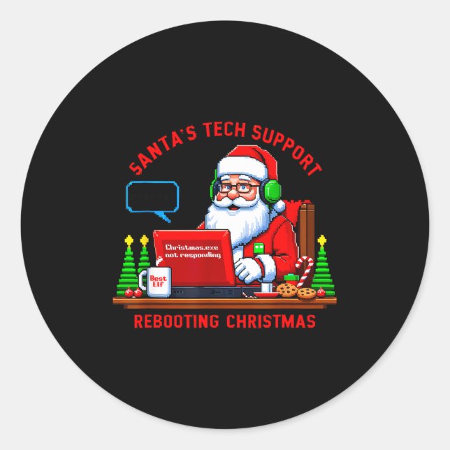 Computer Meme Funny Santa's Tech Suprt Rebooting C Runder Aufkleber (Vorderseite)