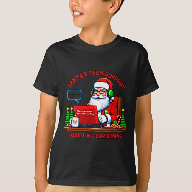 Computer Meme Funny Santa's Tech Suprt Rebooting C T-Shirt (Vorderseite)