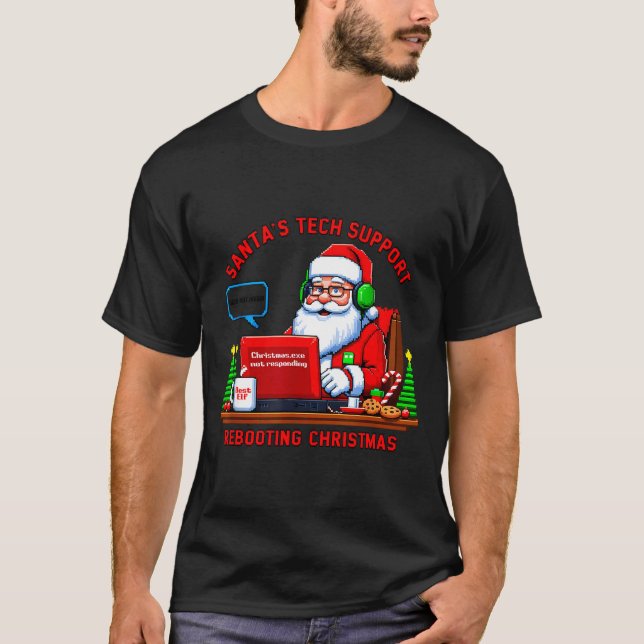 Computer Meme Funny Santa's Tech Suprt Rebooting C T-Shirt (Vorderseite)