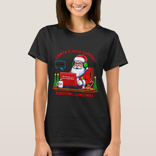 Computer Meme Funny Santa's Tech Suprt Rebooting C T-Shirt (Vorderseite)
