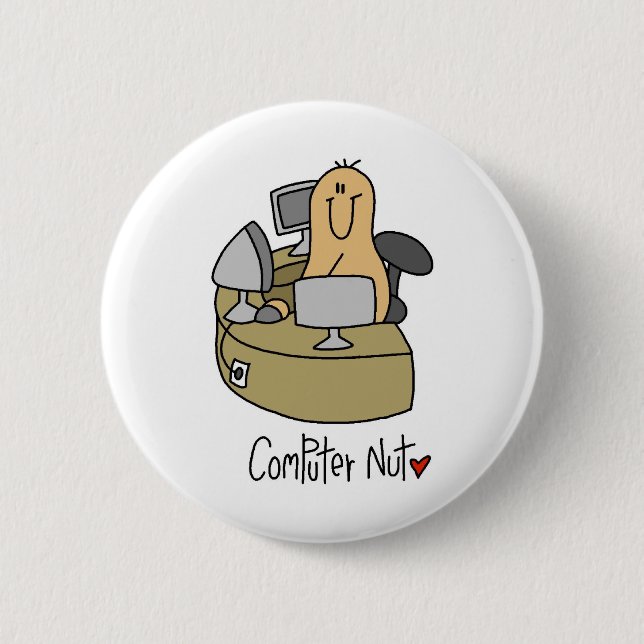 Computer-Nuss-T-Shirts und Geschenke Button (Vorderseite)
