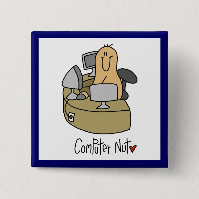 Computer-Nuss-T-Shirts und Geschenke Button (Vorderseite)