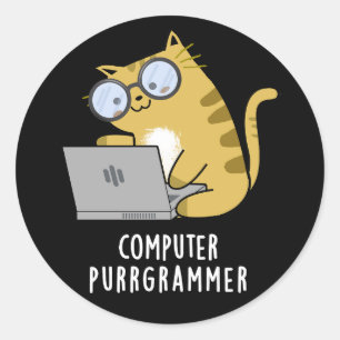 Computer Purr-Grammer Funny Cat Pun Dark BG Runder Aufkleber