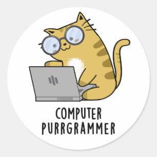 Computer Purr-Grammer Funny Cat Pun Runder Aufkleber