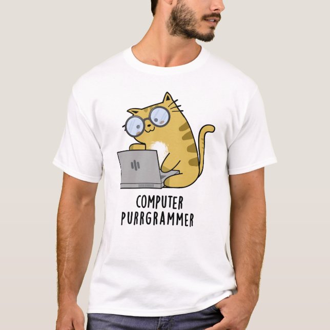 Computer Purr-Grammer Funny Cat Pun T-Shirt (Vorderseite)