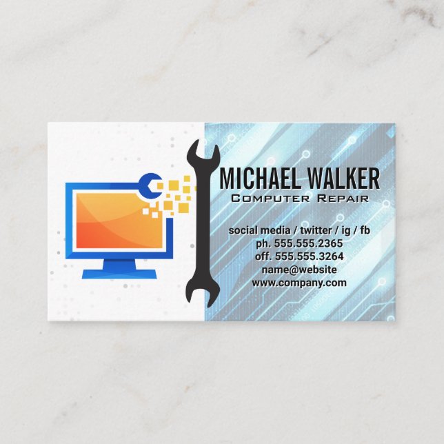 Computer Repair Modern | Technician Wrench Visitenkarte (Vorderseite)