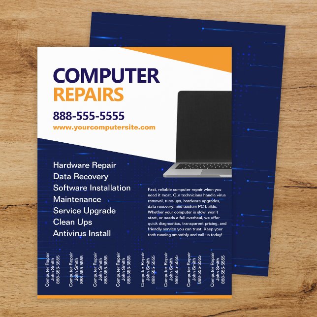 Computer-Reparaturen mit abreißbaren Flyer-Vorlage Flyer (Von Creator hochgeladen)